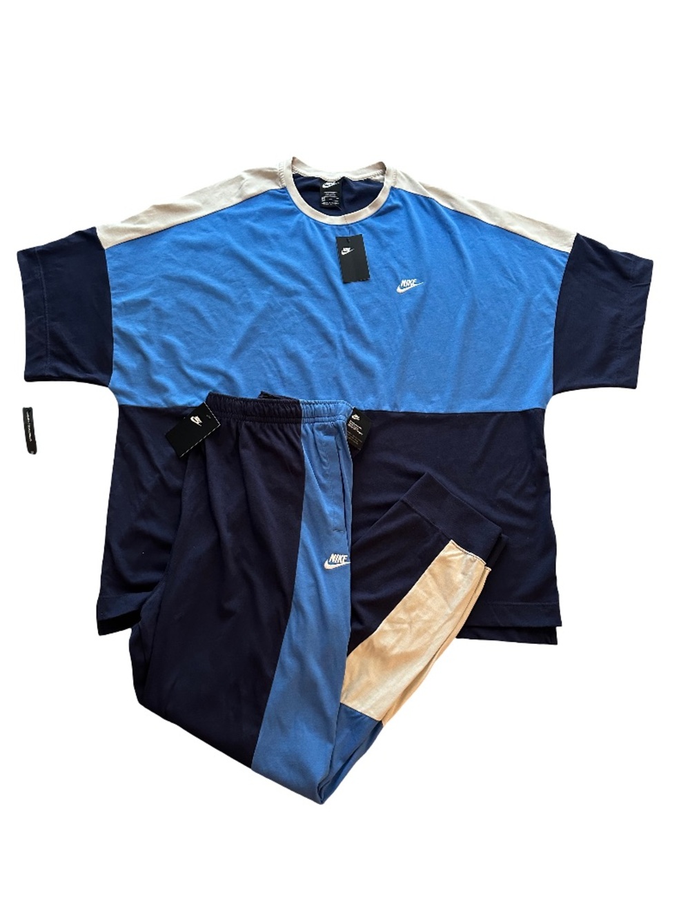 NWT Nike Men’s Short Sleeve Colorblock Shirt & Jogger Pants Set Blue 4XL TALL